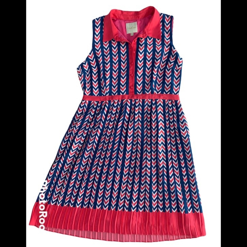 ModCloth sleeveless collared midi dress blue pink pleated. I have pockets!
